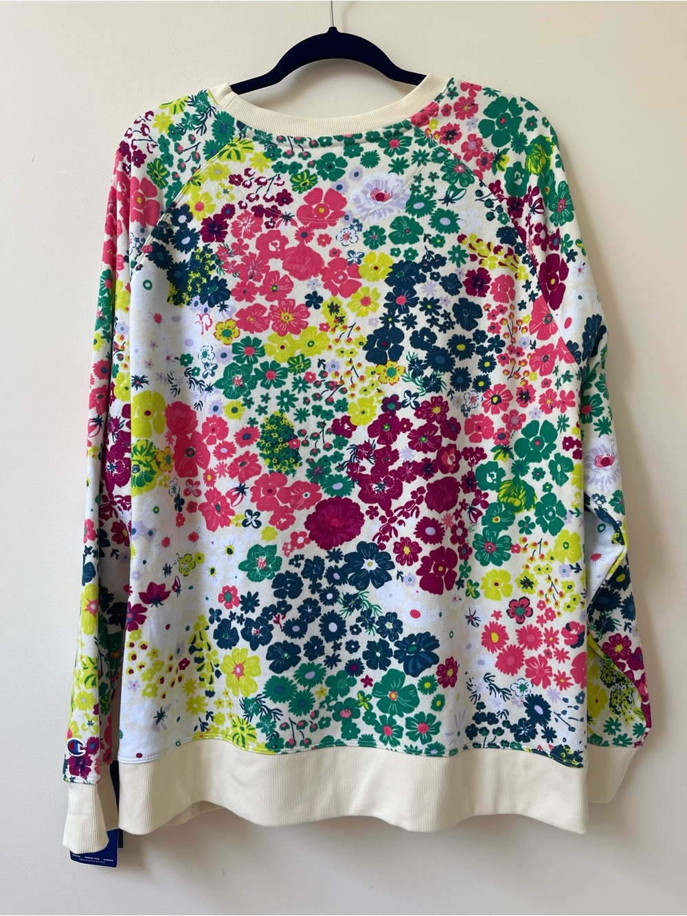 Champion Cream Flower Power Crewneck Sweatshirt with Multicolor Accents - Picture 2 of 8